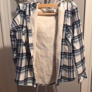 Fleece lined flannel jacket with hood